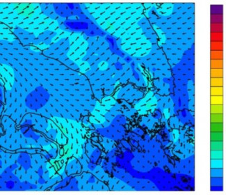 Wind Simulation result taking into account acceleration effect between islands and diurnal breezes along coastal areas. High-Resolution Weather Model - Global MeteOcean