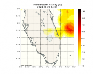 High-Resolution 7km Weather Model, Temporal Hourly Steps, Thunderstorm Potential Activity. Florida (USA) area.